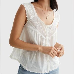 NWT Lucky Brand Geo Embroidered Tank Top Ivory Boho.       10